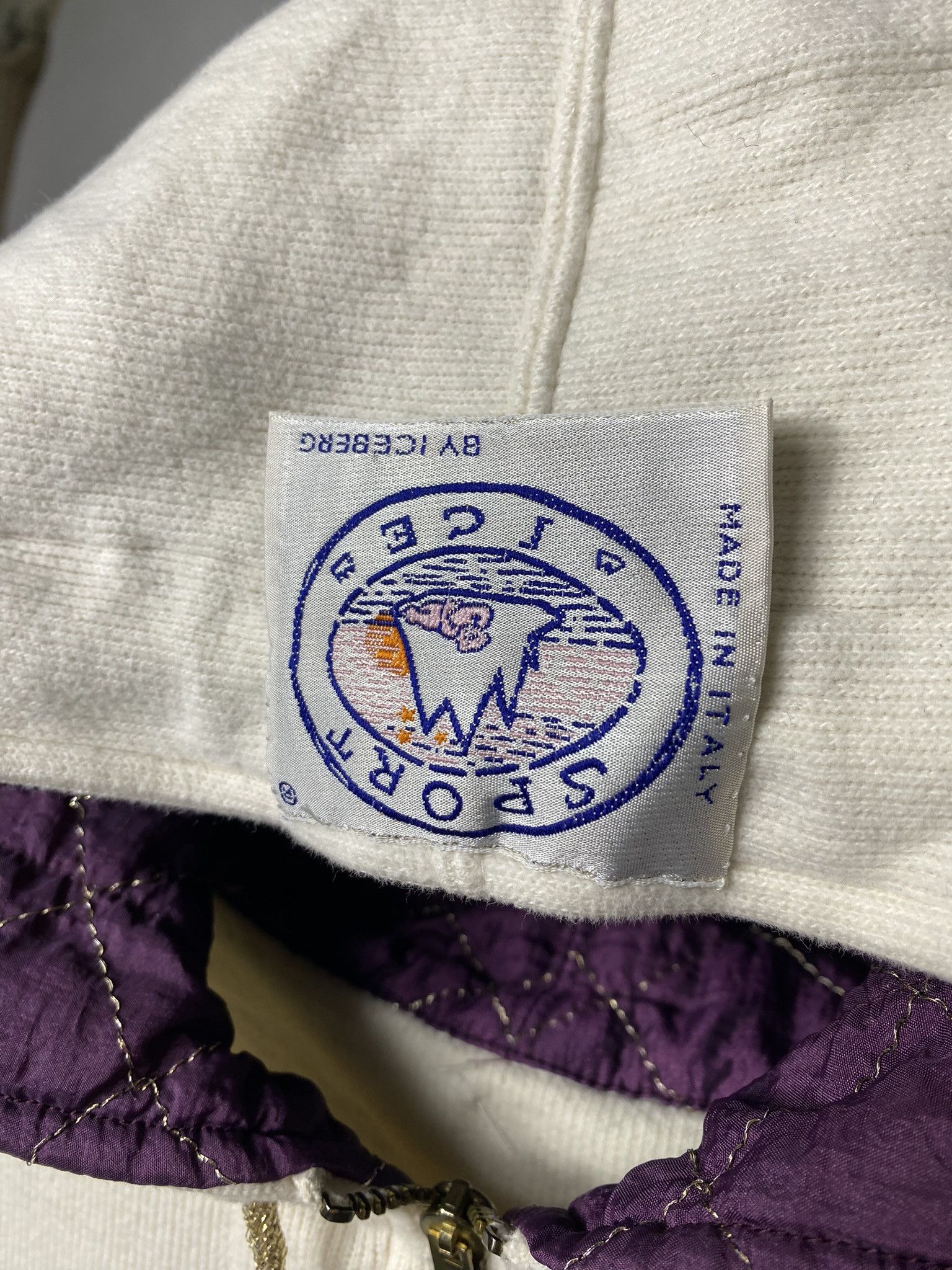 Iceberg × Vintage Rare 80s 90s Iceberg halfzip hoodie vintage cream purple Size US L / EU 52-54 / 3 - 6 Thumbnail