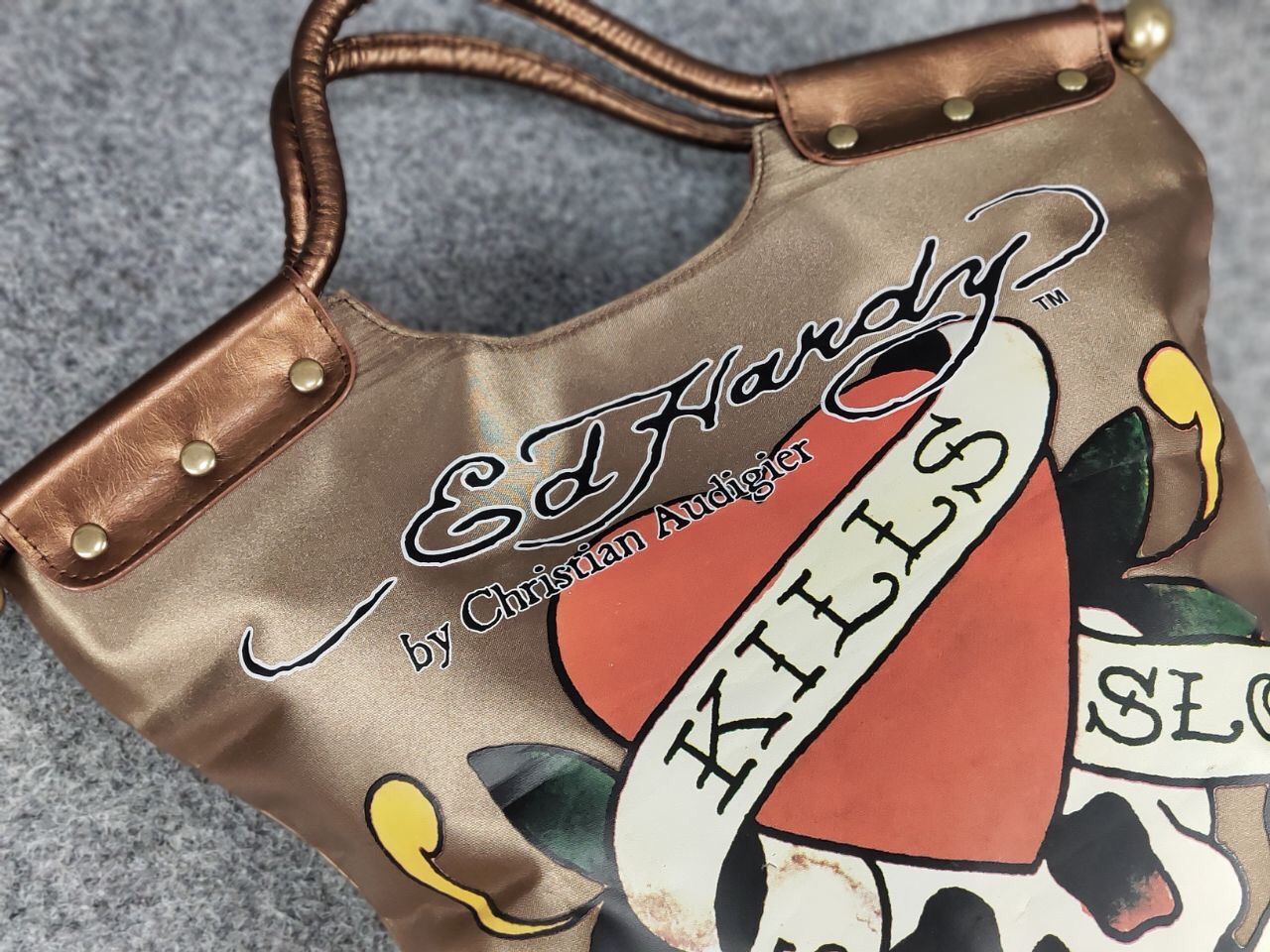 Ed Hardy Vintage Ed Hardy x Christian Audigier Logo Gold Purse Bag Size ONE SIZE - 16 Thumbnail