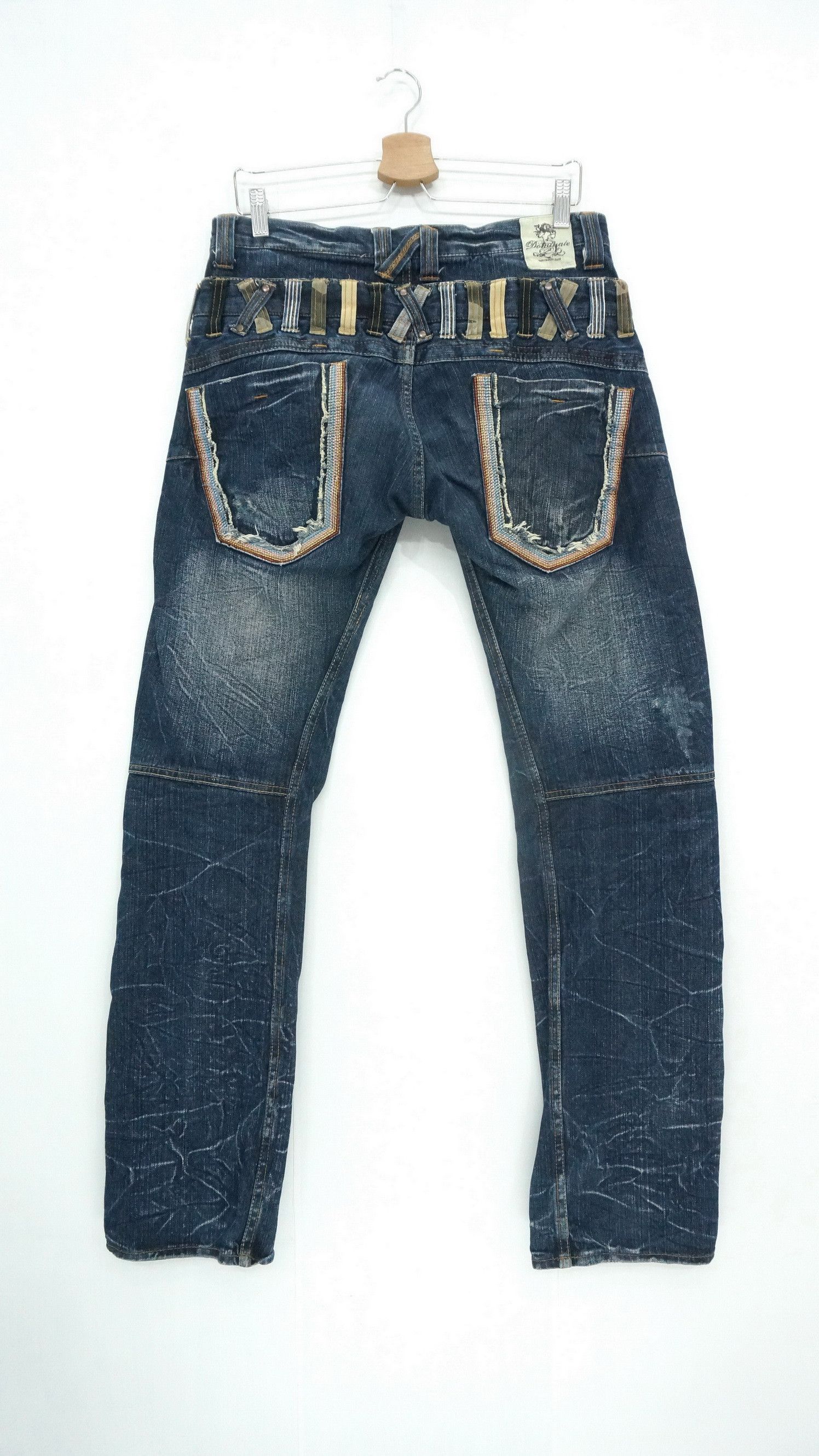 image of Handcrafted Dope Dominate Japan Double Waist Distressed Jeans in Dark Blue, Men's (Size 32)