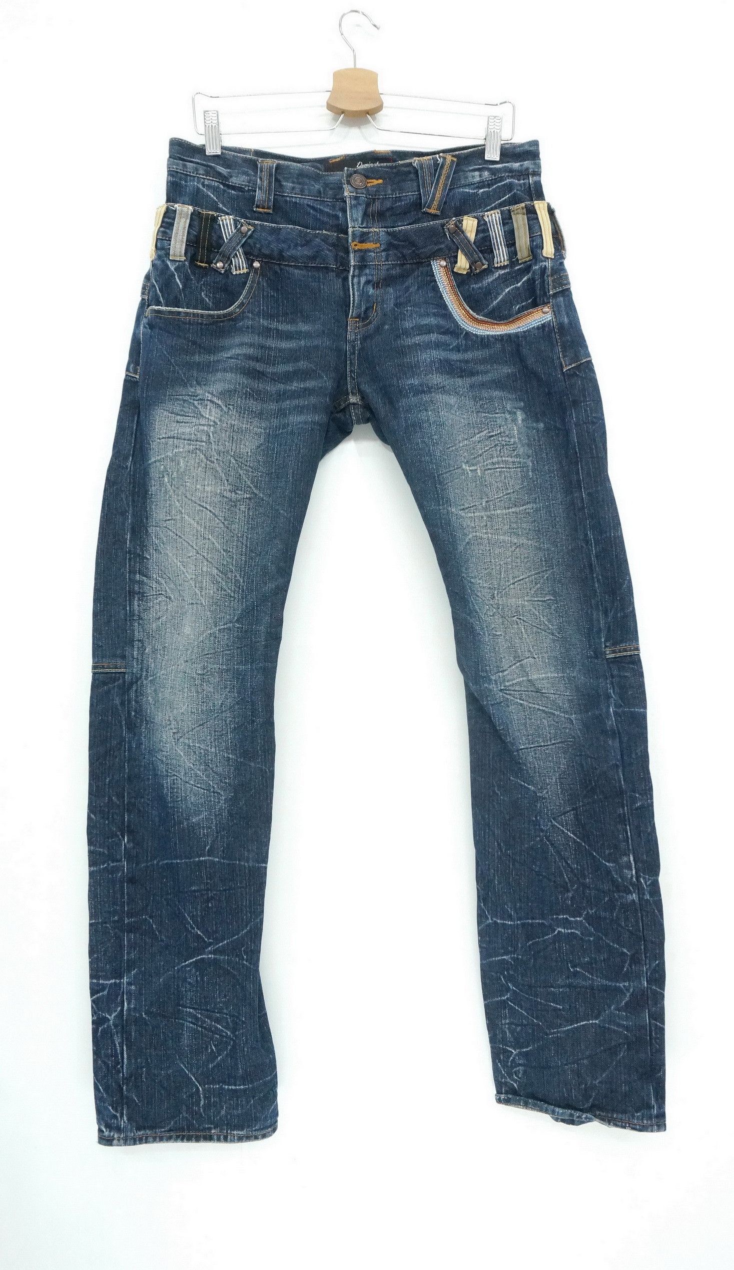 Handmade 🔥 Dope DOMINATE Japan Double Waist Distressed Jeans Size US 32 / EU 48 - 3 Thumbnail