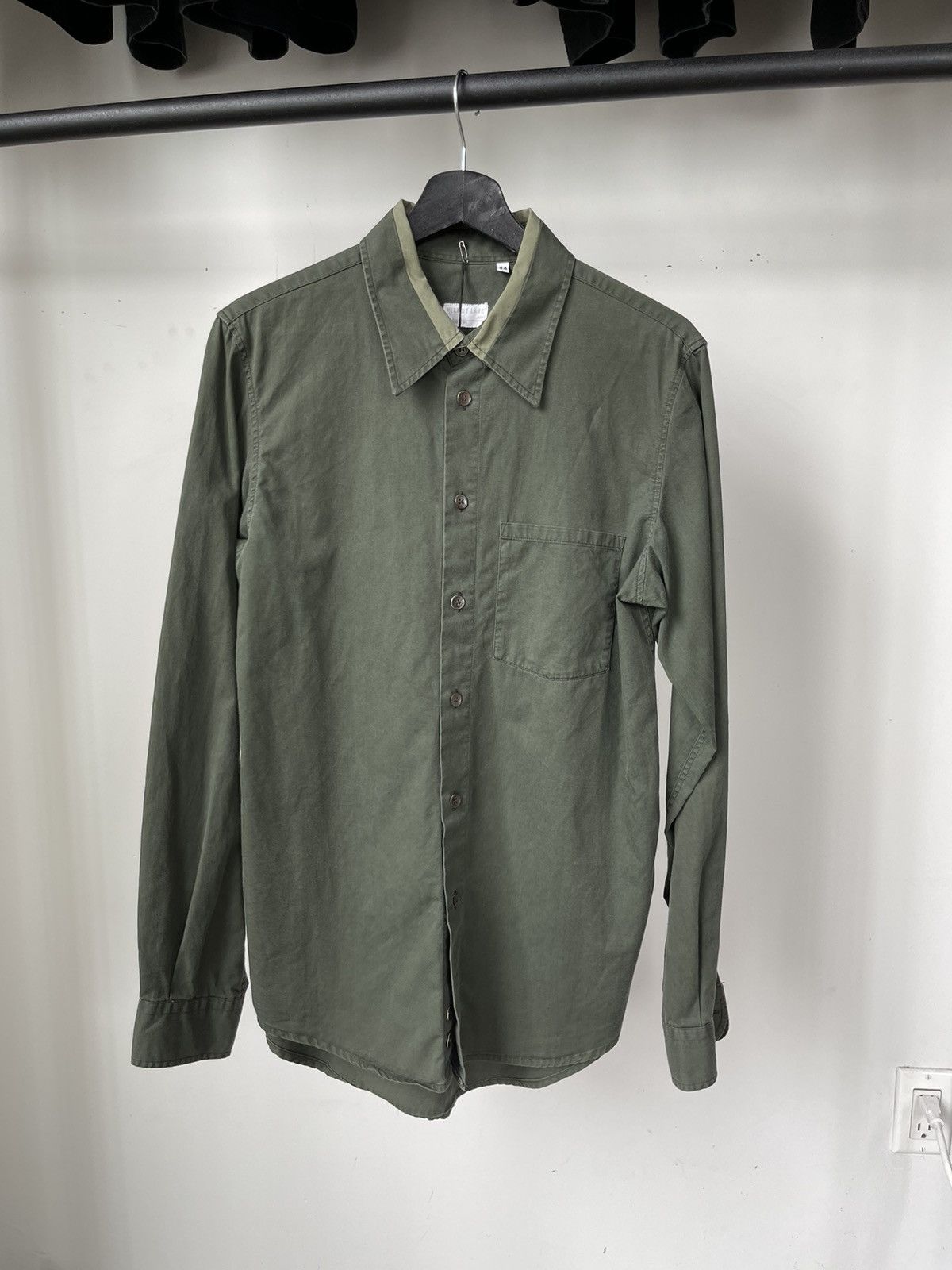 image of Helmut Lang Green Stripe Collar Shirt, Men's (Size Small)