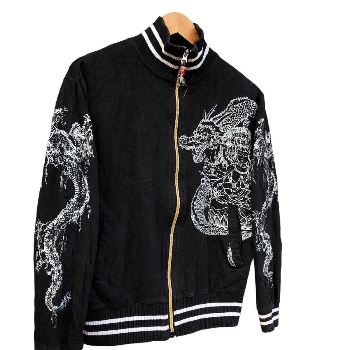 Japanese Brand Over Print Sukajan Dragon Buddha Varsity Jacket Size US S / EU 44-46 / 1 - 4 Thumbnail