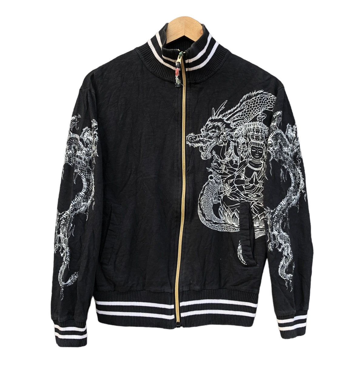 Japanese Brand Over Print Sukajan Dragon Buddha Varsity Jacket Size US S / EU 44-46 / 1 - 1 Thumbnail