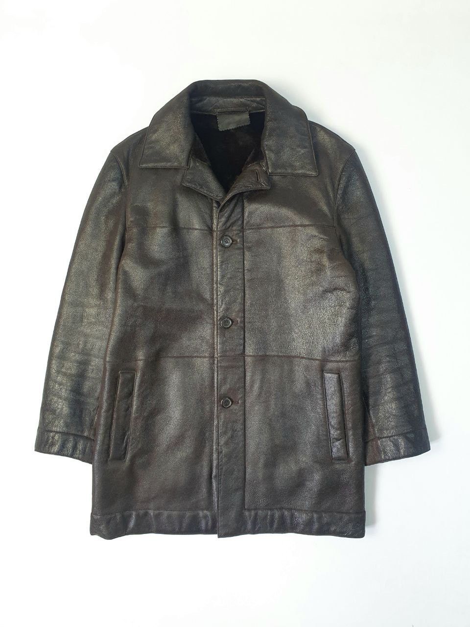 image of Prada Leather Shearling Coat in Brown, Men's (Size Small)