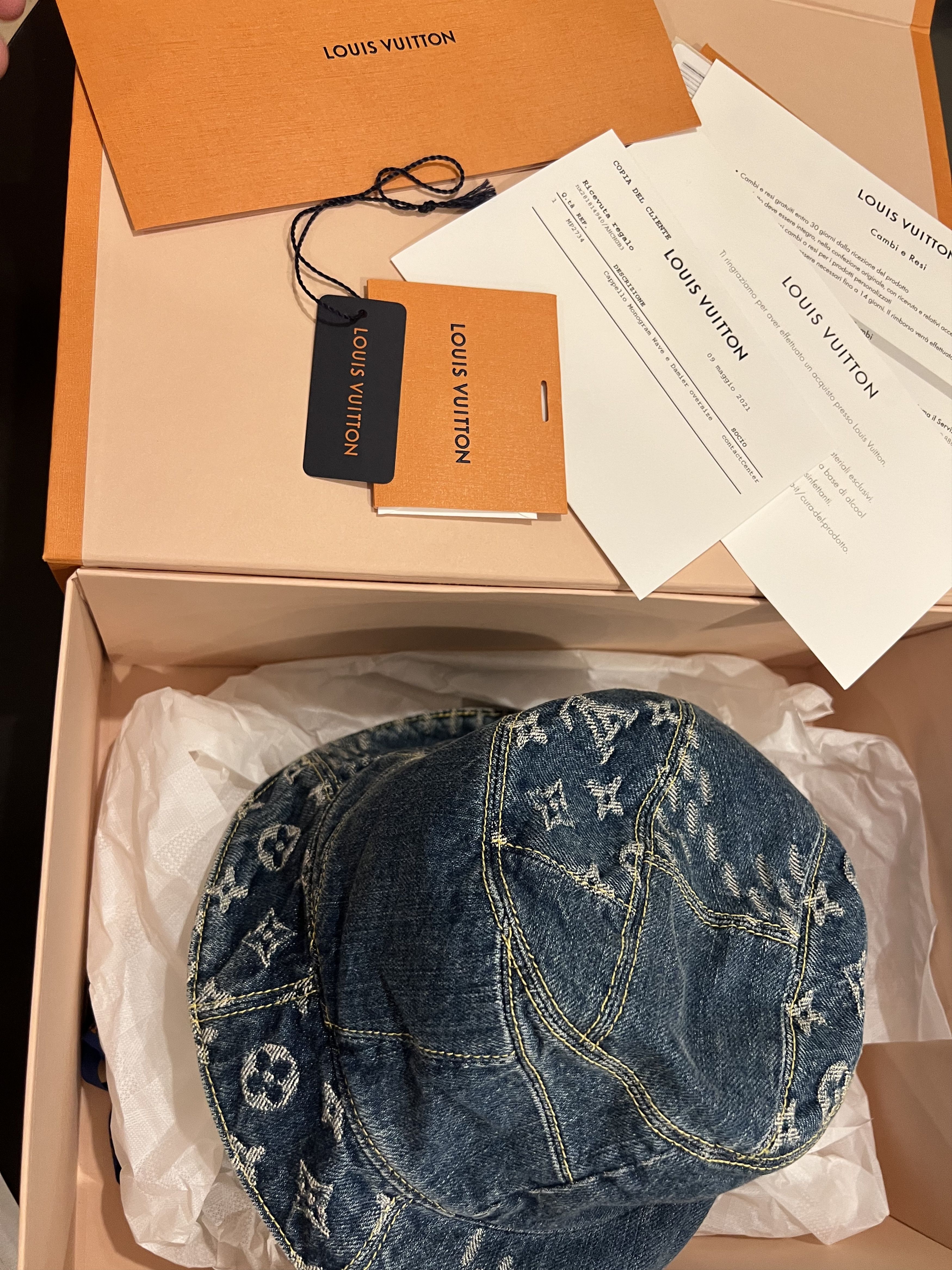 Louis Vuitton × Nigo Louis Vuitton Nigo Damier Monogram Bucket Hat Denim L Sz60 Size ONE SIZE - 1 Thumbnail