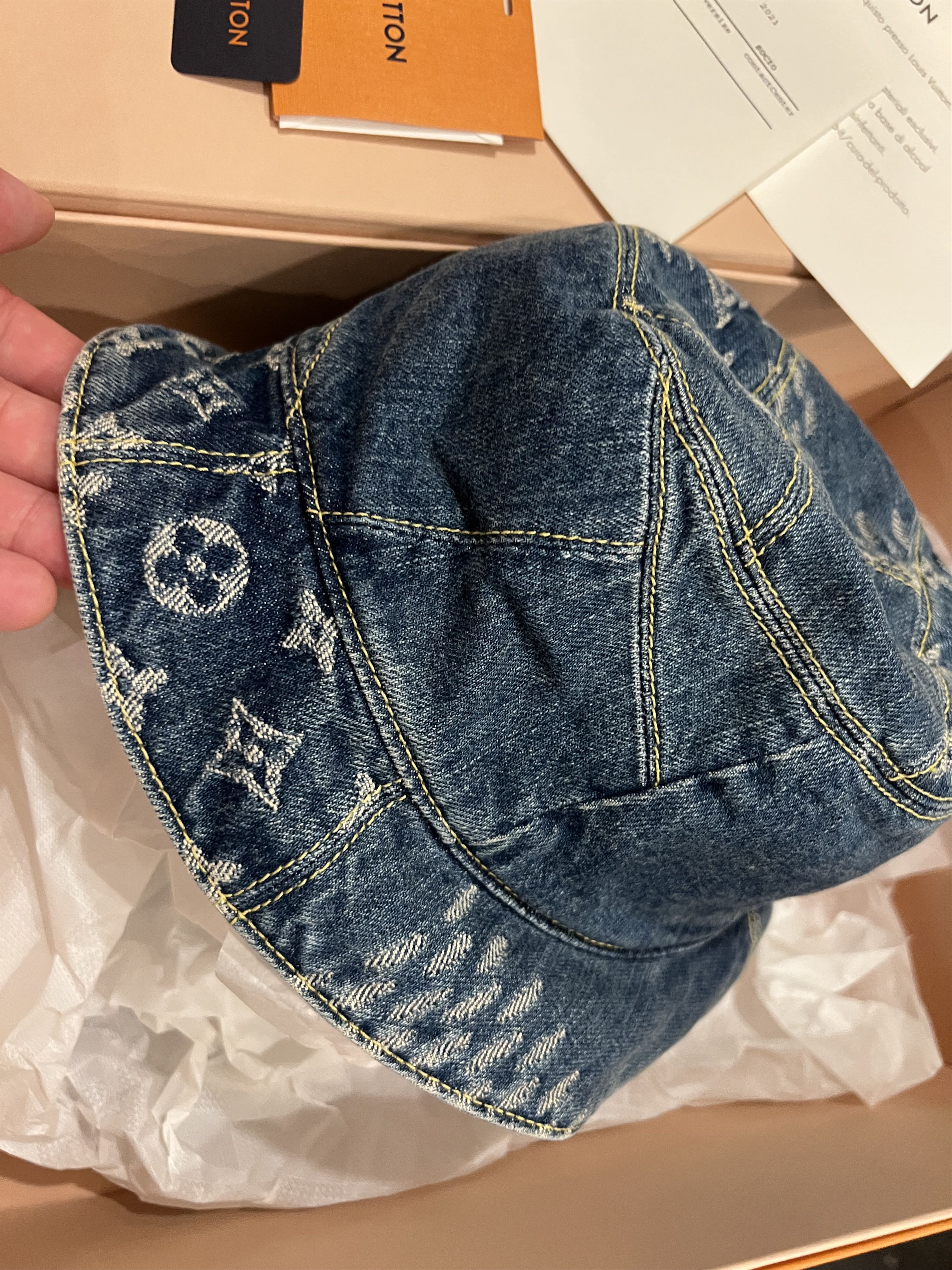 Louis Vuitton × Nigo Louis Vuitton Nigo Damier Monogram Bucket Hat Denim L Sz60 Size ONE SIZE - 2 Thumbnail