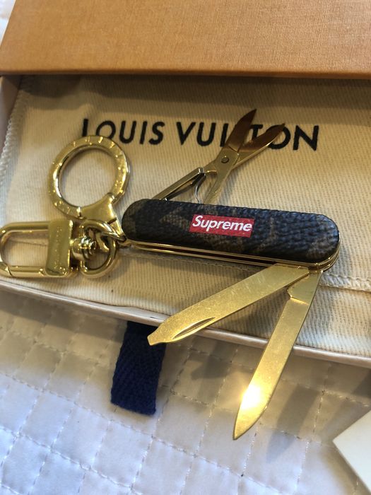 Louis Vuitton x Supreme Pocket Knife Key Chain Brown in Leather with Gold -  US