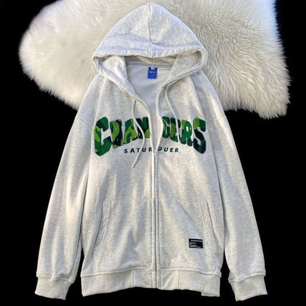 Changers Letter Flocking Embroidered Zipper Hoodies