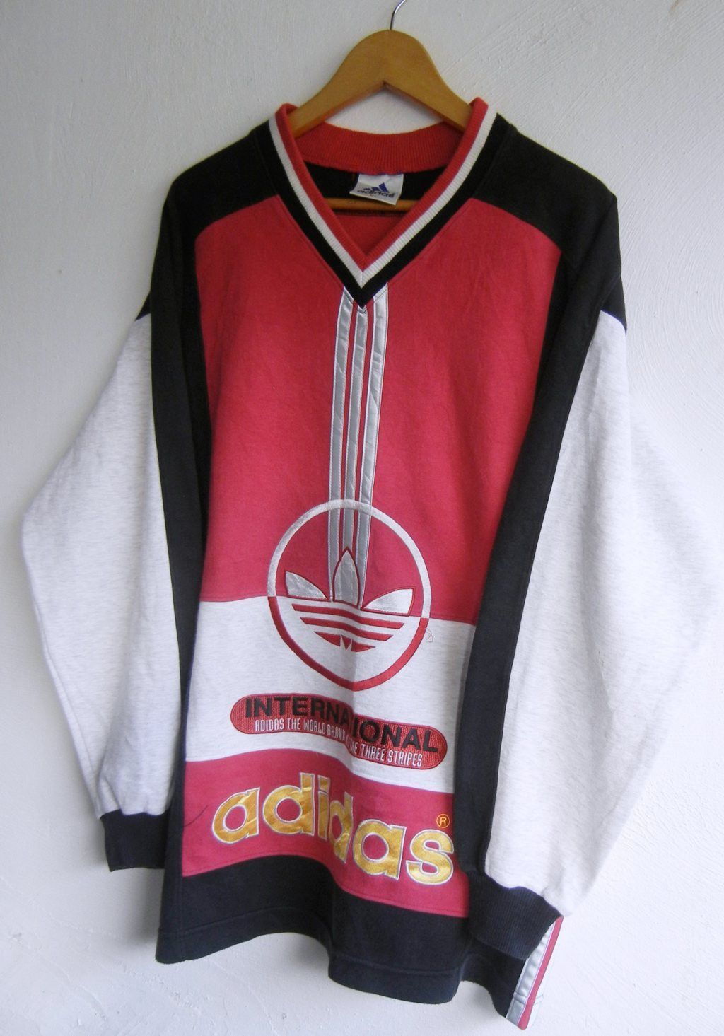 90s ADIDAS STRIPES ADIDAS RUN DMC SWEATSHIRT SWEATER RED MULTI