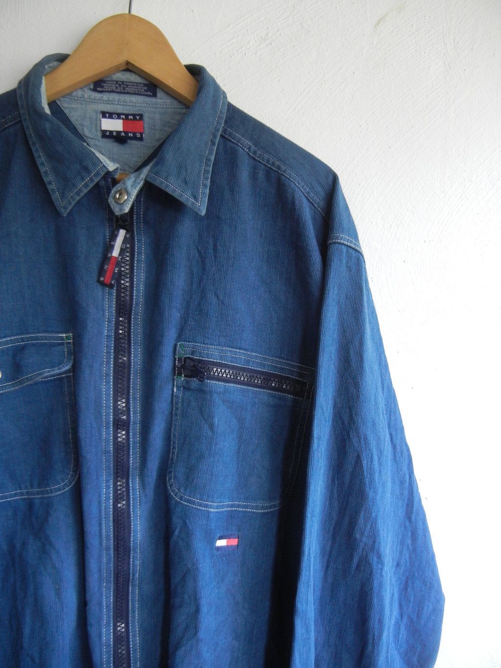 90s TOMMY HILFIGER TOMMY JEANS FULL ZIPPER DENIM INDIGO JACKET LARGE SIZE