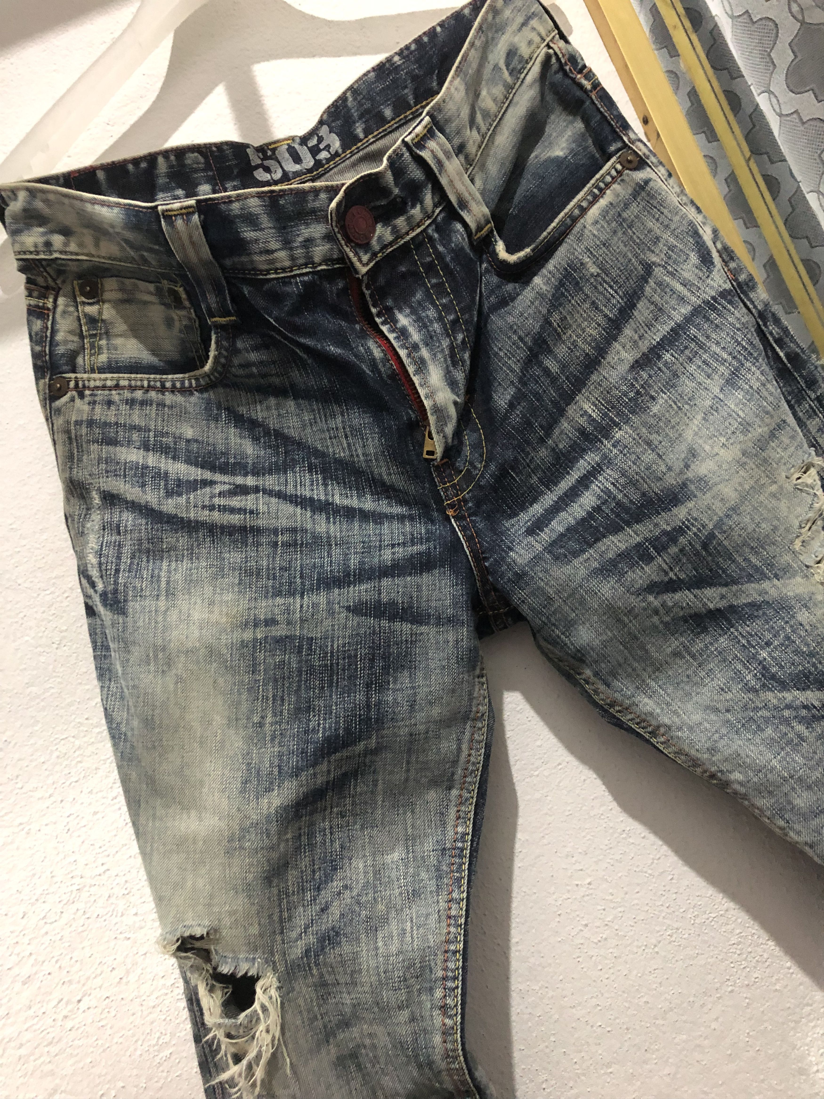 Edwin × Japanese Brand Edwin 503 blue trip distressed denim nice design Size US 30 / EU 46 - 2 Thumbnail