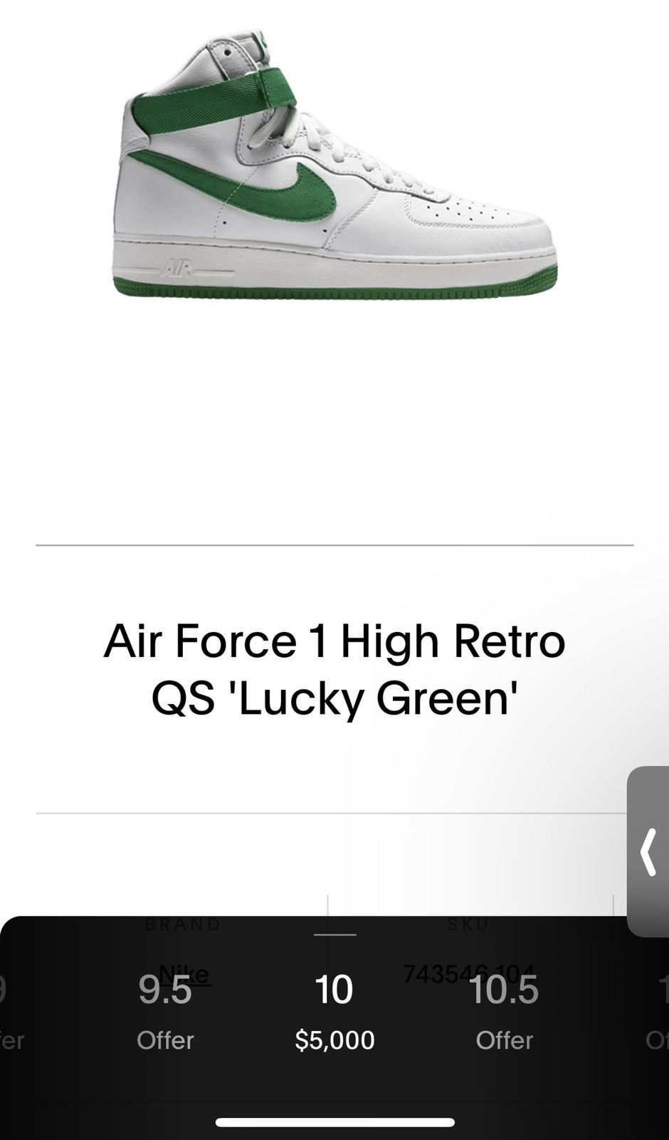 Nike Nike Air Force 1 High QS Lucky Green Rare sz10 Size US 10 / EU 43 - 2 Thumbnail