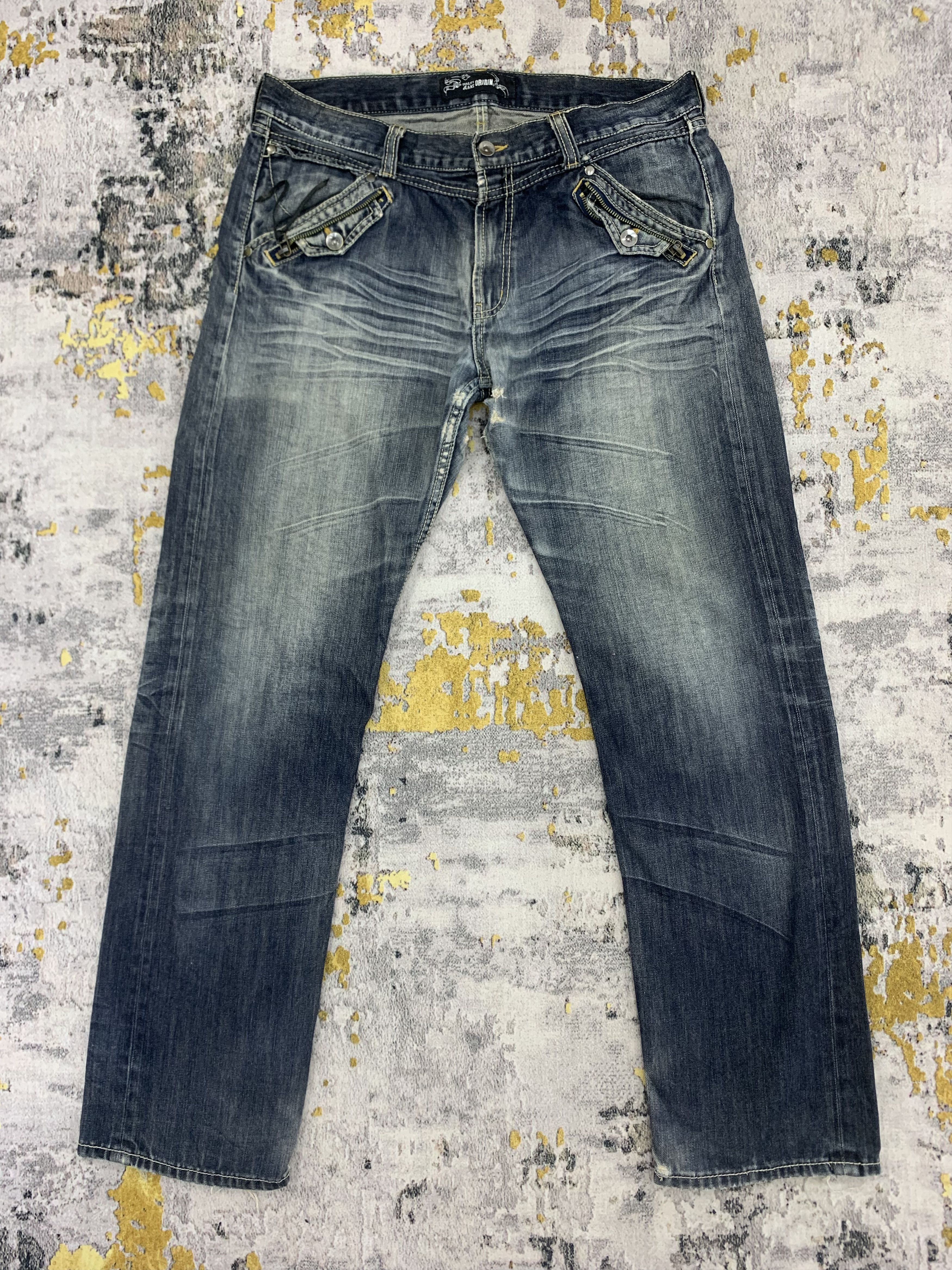 Japanese Brand Vintage Oririn Dark Blue Denim 35x32 Distressed Size US 35 - 1 Thumbnail