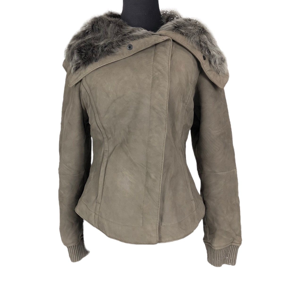 Max Mara Lambskin Furs Sherpa Asymmetrical Leather Jacket