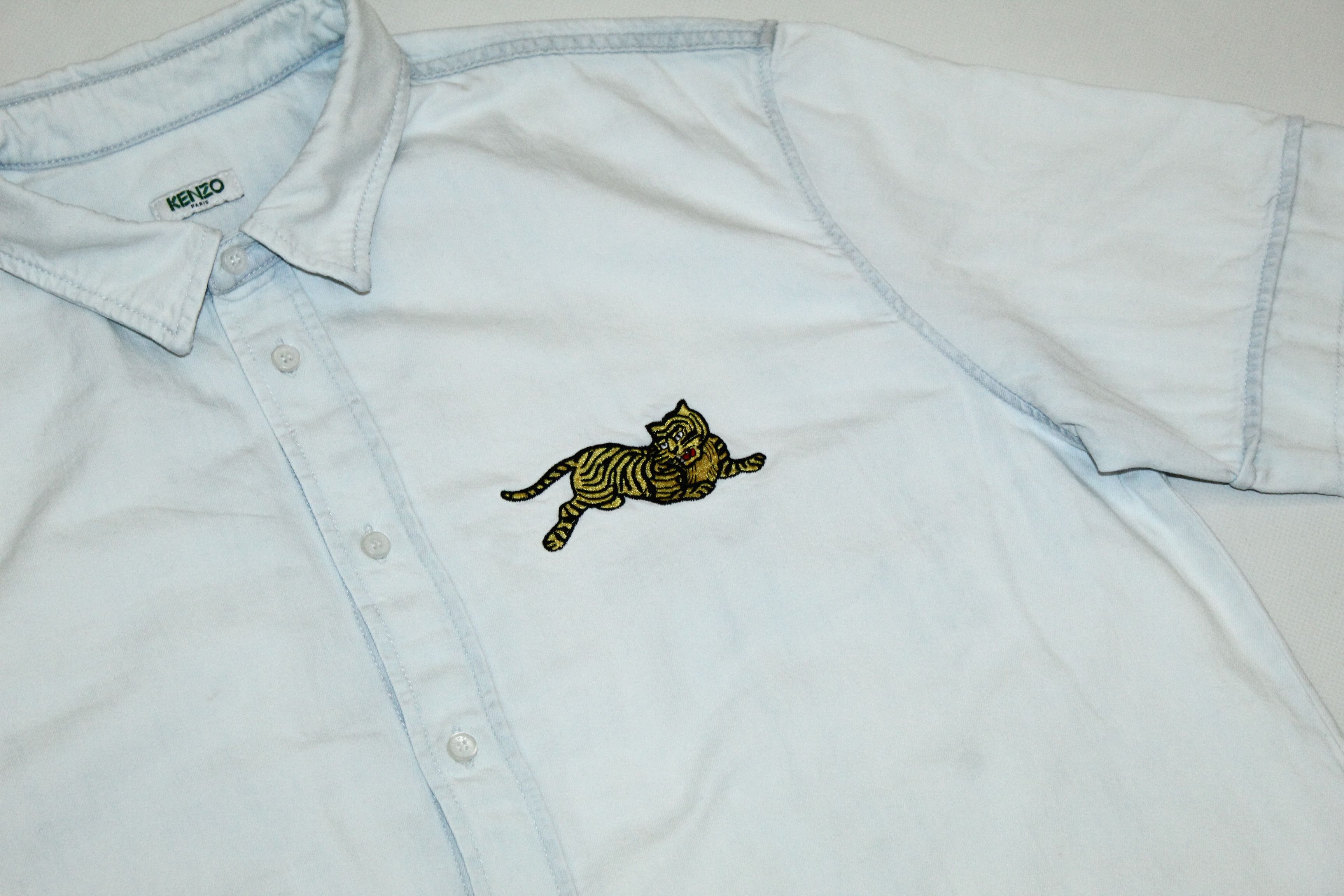 Kenzo RARE VTG🔥 KENZO Tiger Logo Embroidered SS Denim Shirt Size US L / EU 52-54 / 3 - 5 Thumbnail
