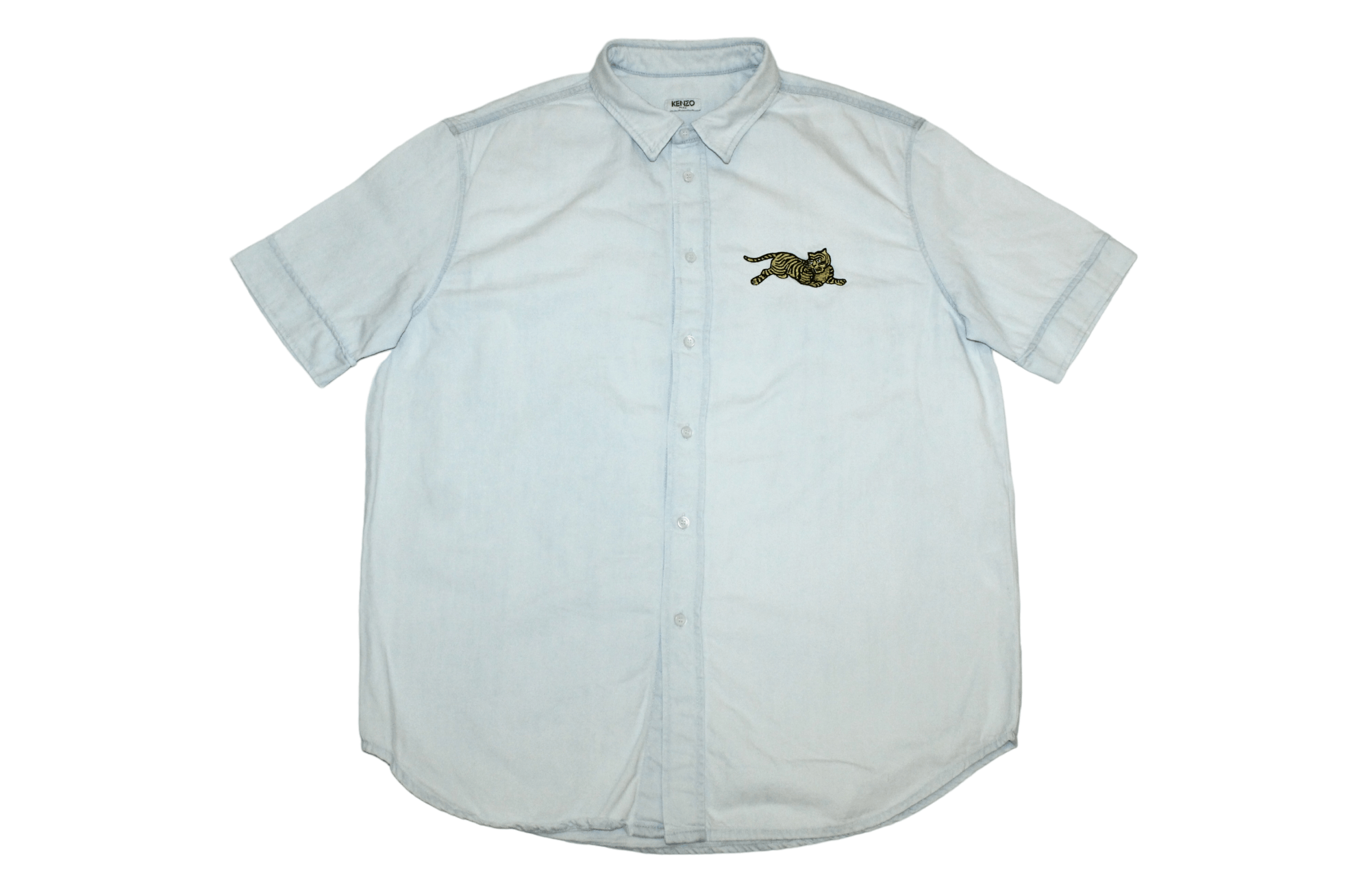 Kenzo RARE VTG🔥 KENZO Tiger Logo Embroidered SS Denim Shirt Size US L / EU 52-54 / 3 - 1 Thumbnail