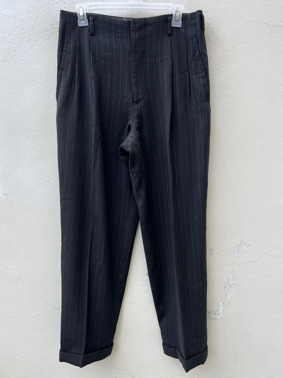 Matsuda Vintage 90s Yukio Kobayashi Nicole Stripe Wool Baggy Trouser Size US 31 - 6 Thumbnail