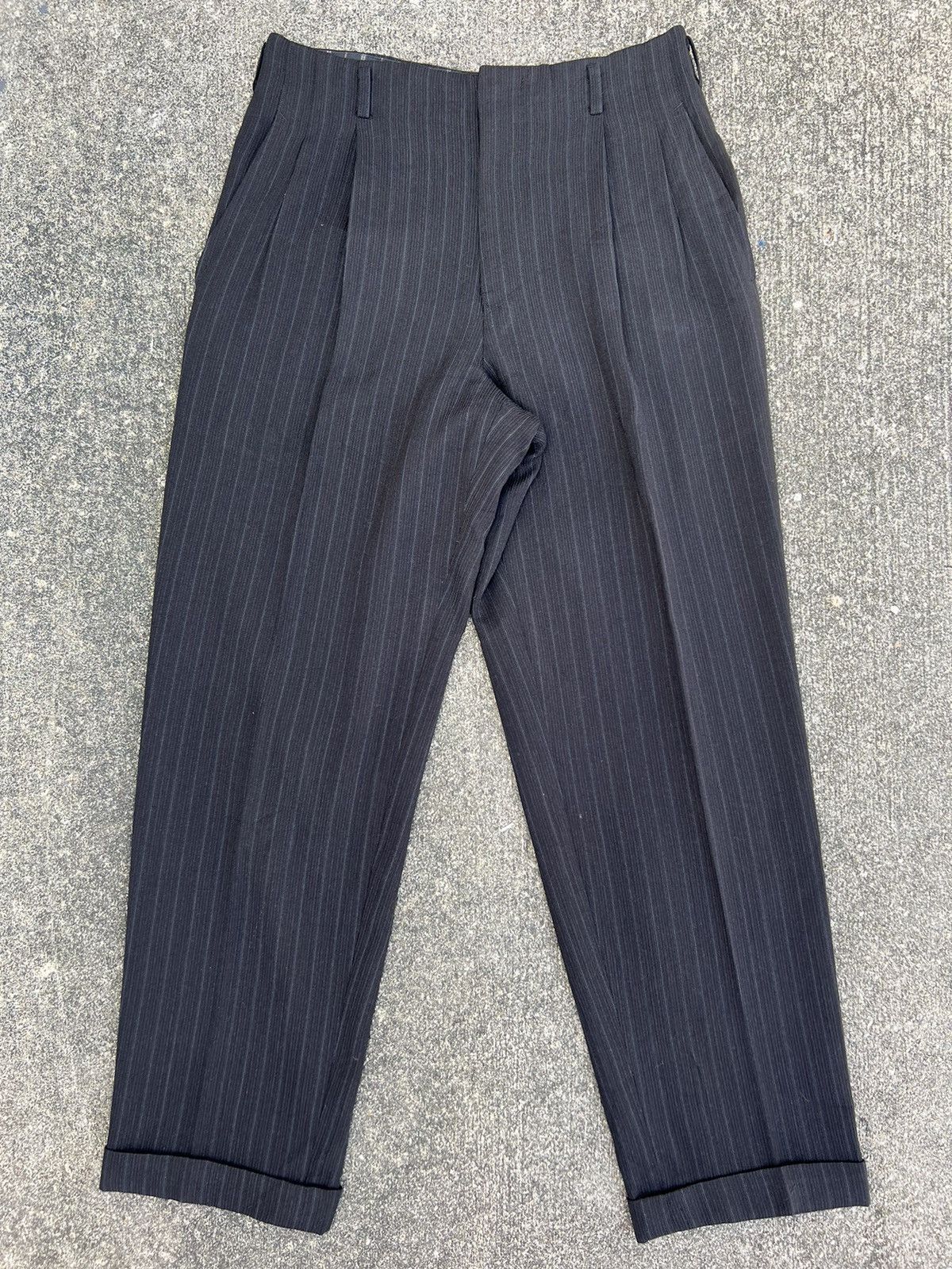 Matsuda Vintage 90s Yukio Kobayashi Nicole Stripe Wool Baggy Trouser Size US 31 - 1 Thumbnail