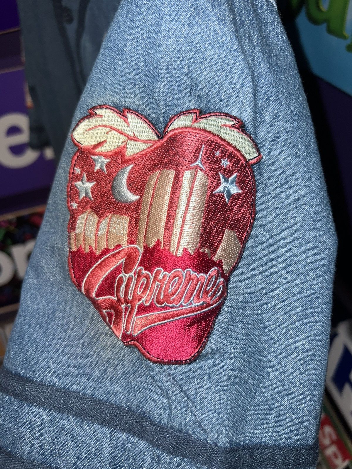 Supreme Patches Denim Baseball Jersey