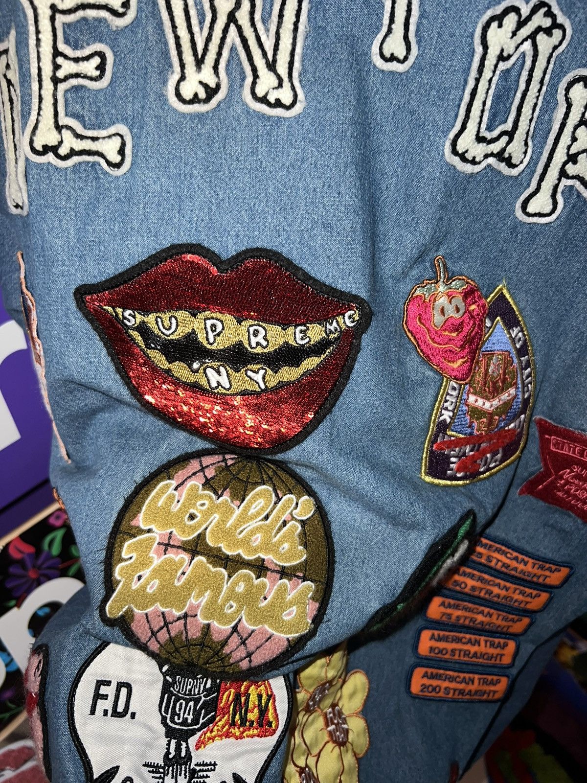 Supreme Patches Denim Baseball Jersey