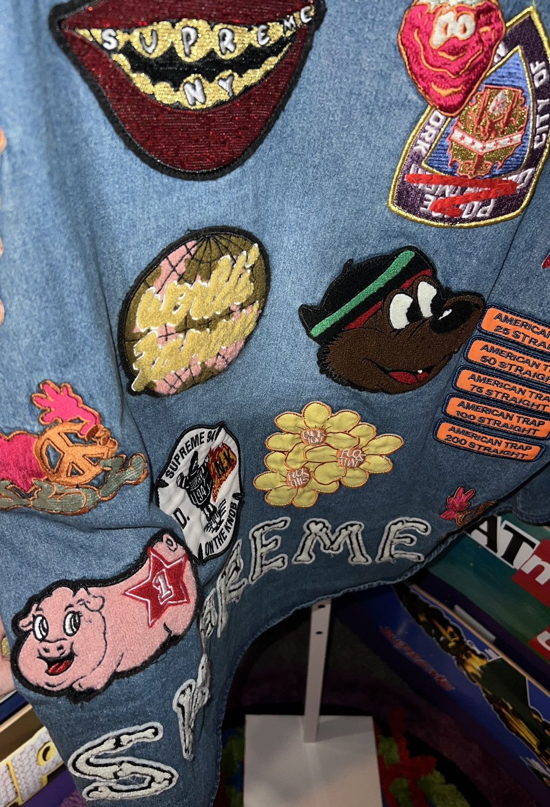 Supreme Patches Denim Baseball Jersey