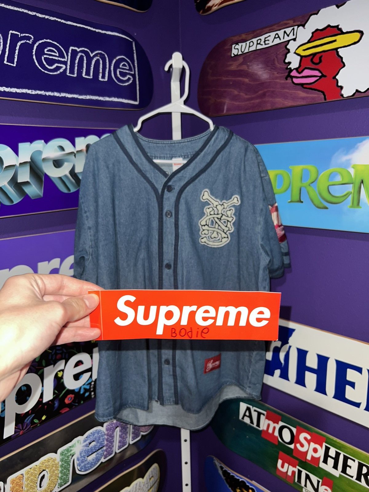 Supreme Patches Denim Baseball Jersey
