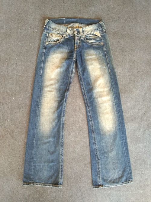 Pre-owned Jean X Replay Vintage Flared Jeans Replay Low Rise Original Wash 28x31 In Blue