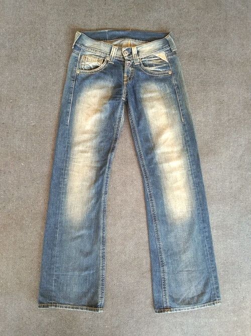 Pre-owned Jean X Replay Vintage Flared Jeans Replay Low Rise Original Wash 28x31 In Blue