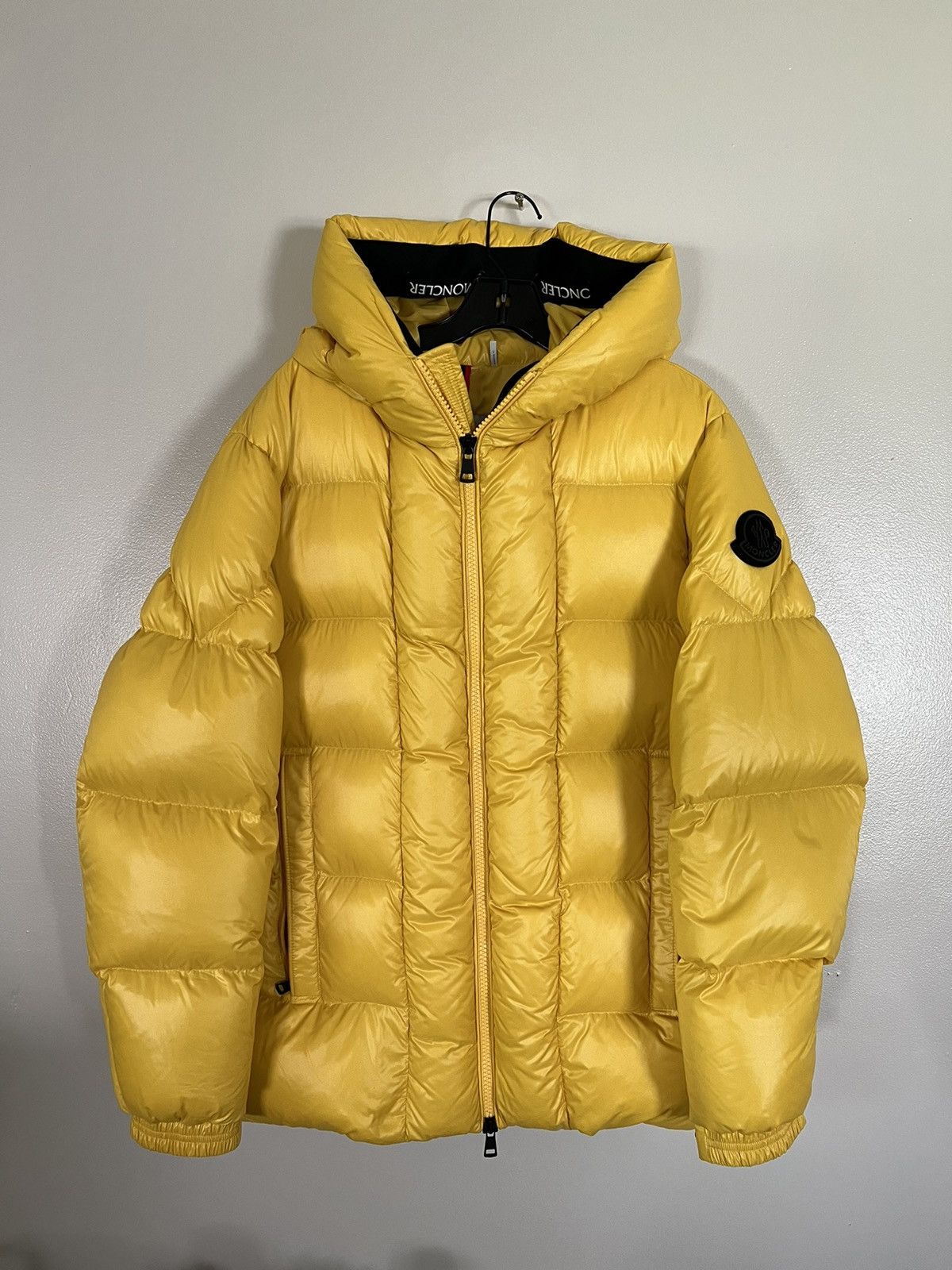 image of Moncler Dougnac Down Puffer Hooded Jacket Yellow, Men's (Size XL)