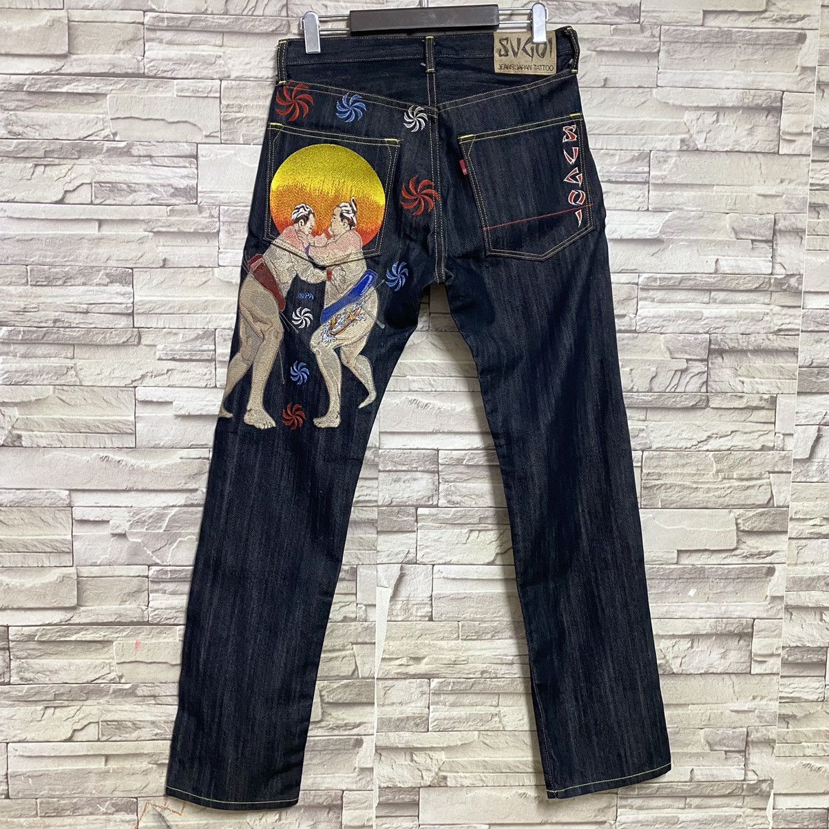 Dragonfly Sugoi Japan Tattoo Denim Embroidery Jeans Sumo Size US 30 / EU 46 - 9 Thumbnail