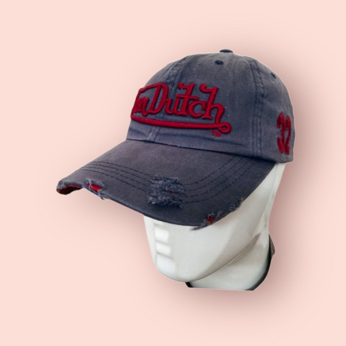 image of Distressed Denim x Von Dutch Vintage Distressed Strapback in Faded Blue, Men's