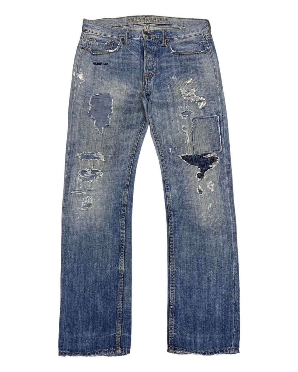 If Six Was Nine 🔥SASHIKO BORO PATCHWORK DENIM DISTRESSED BY AMERICAN EAGLE Size US 32 / EU 48 - 3 Thumbnail