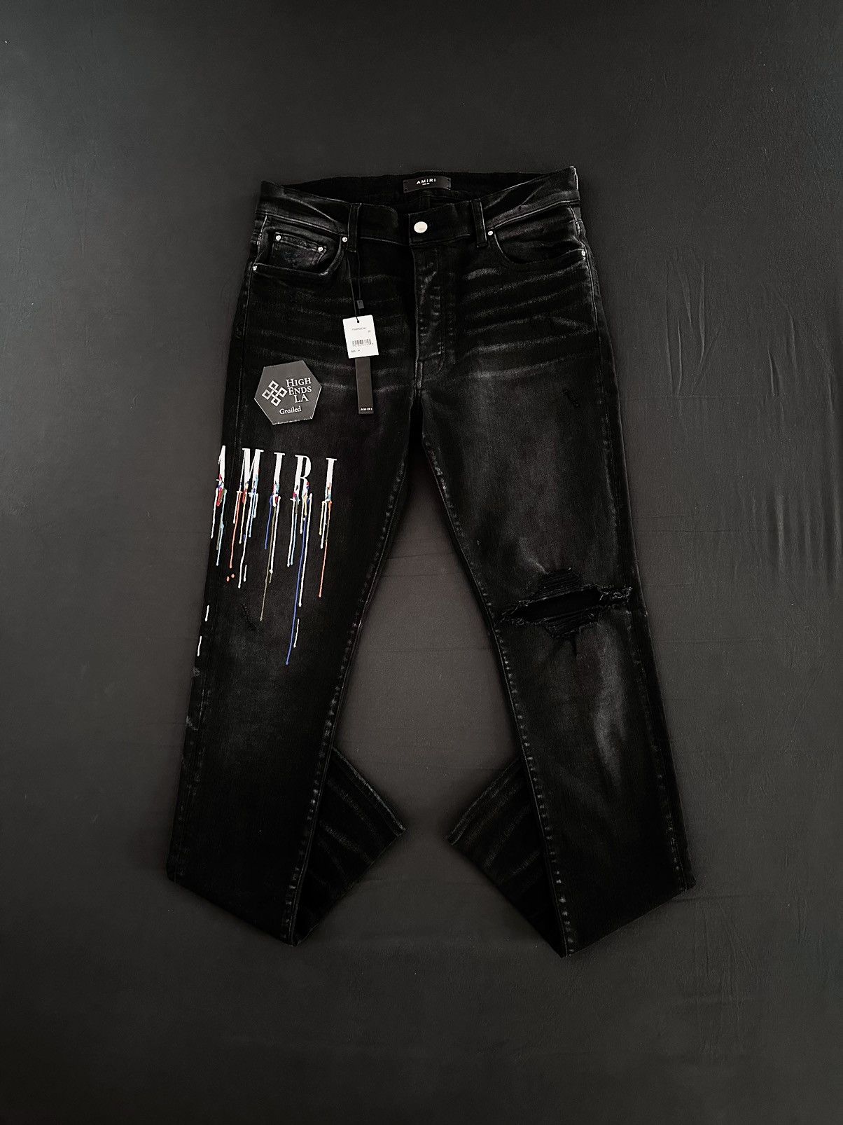 Amiri Paint Drip Embroidered Denim Jeans