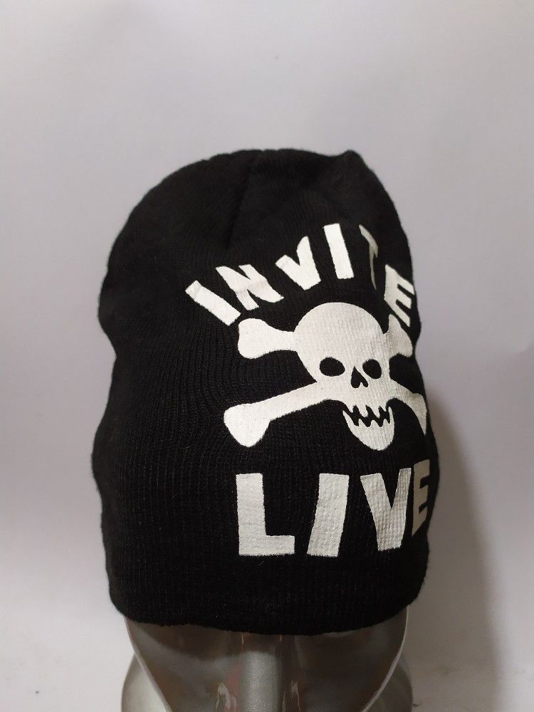 Japanese Brand 🔥Invite Live Skeleton Skull Beanie Punk Bondage Design Hat Size ONE SIZE - 2 Thumbnail