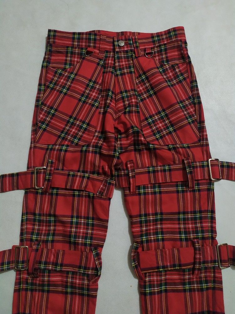 Japanese Brand 🔥Unknown JapaneseTartan Bondage Punk Checkered tartan Pants Size US 29 - 2 Thumbnail