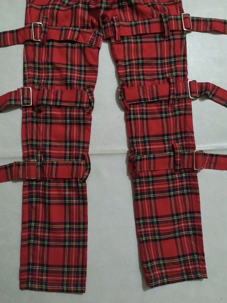 Japanese Brand 🔥Unknown JapaneseTartan Bondage Punk Checkered tartan Pants Size US 29 - 3 Thumbnail