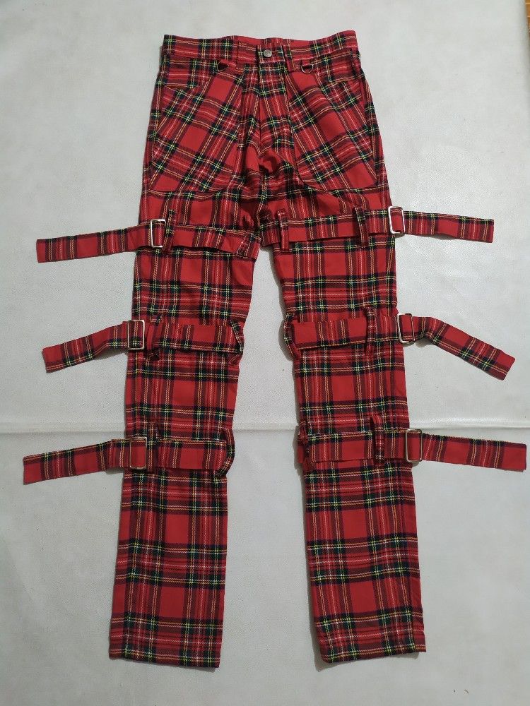 image of Avant Garde Unknown Japanesetartan Bondage Punk Checkered Tartan Pants in Red Check, Men's (Size 29
