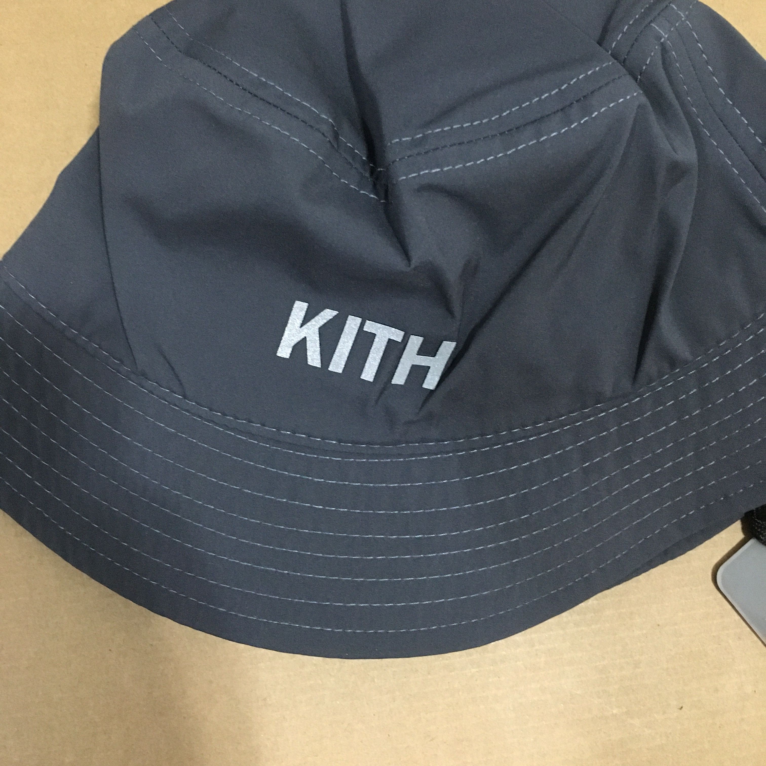 image of Kith Bucket Hat With 3M Reflective Logo Osfa Battleship, Men's