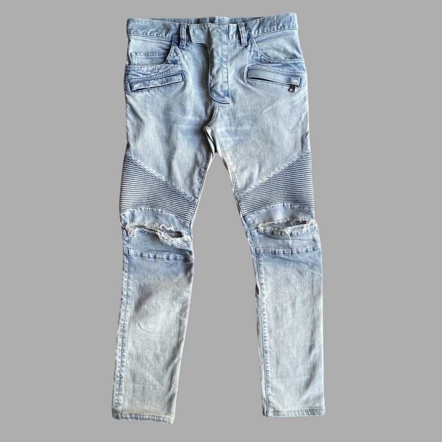 Balmain SS15 Light Blue Biker Stretch Denim Jeans Size US 29 - 1 Thumbnail