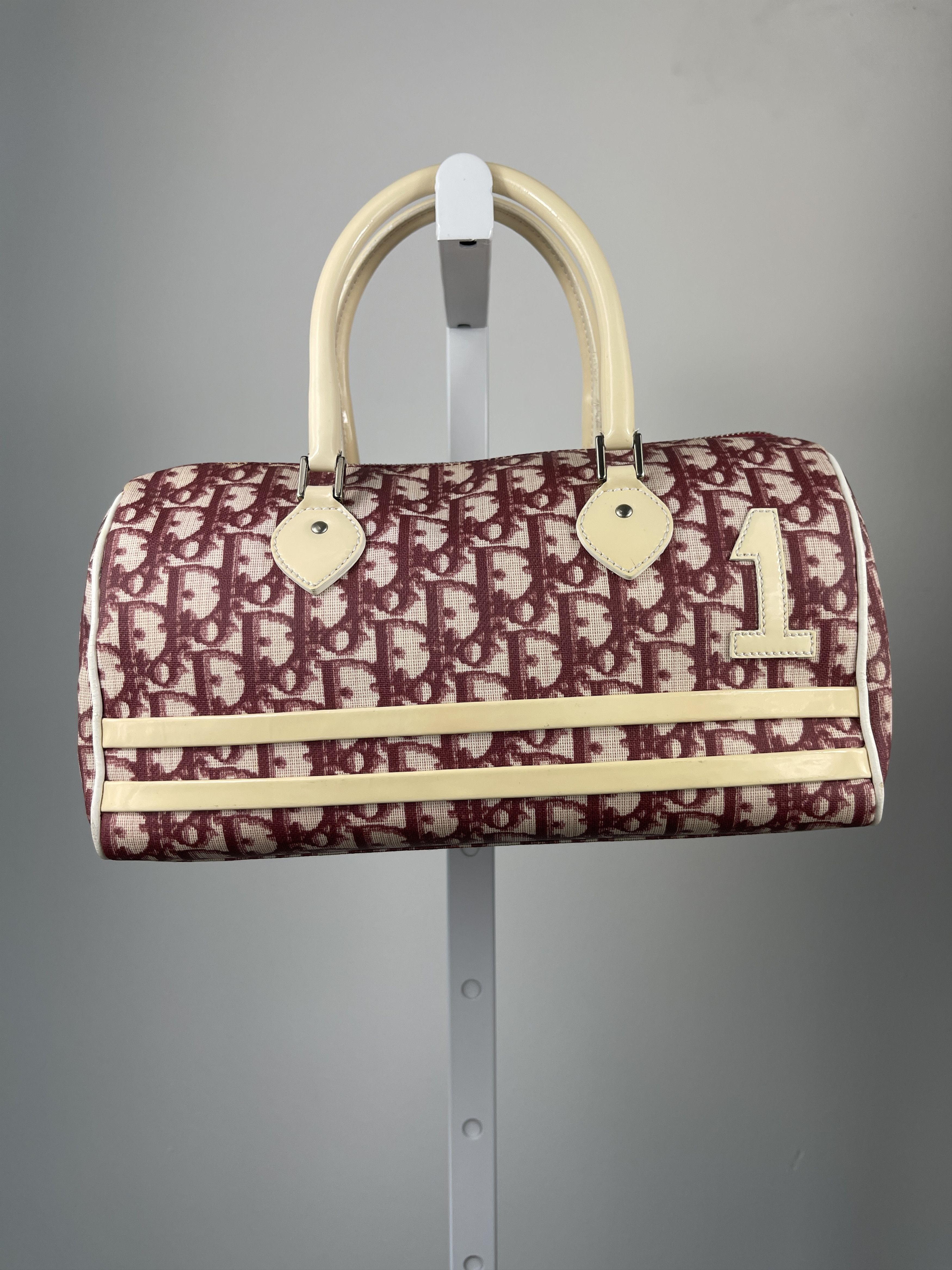 Christian Dior Trotter Boston Monogram Print Canvas Crossbody Bag in  Burgundy