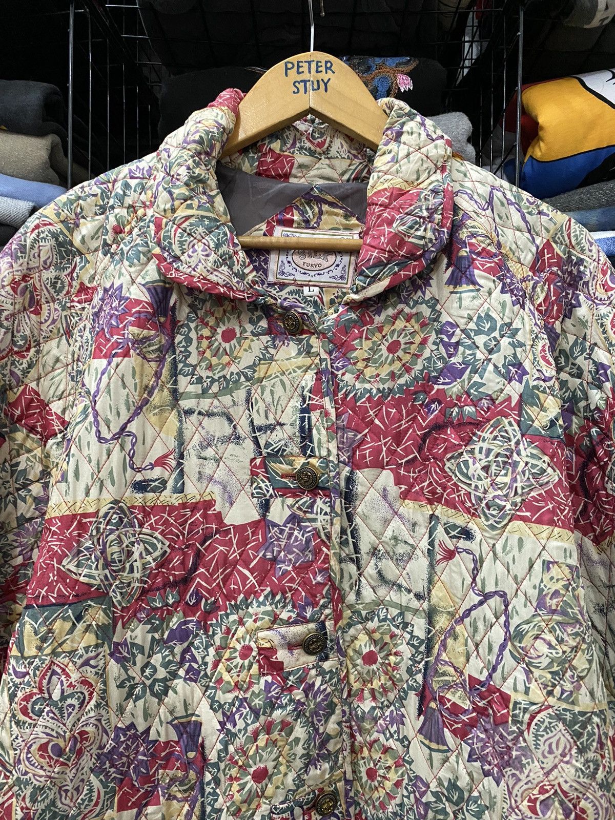 Japanese Brand Silk Quilted Design Floral Jacket Size US L / EU 52-54 / 3 - 2 Thumbnail