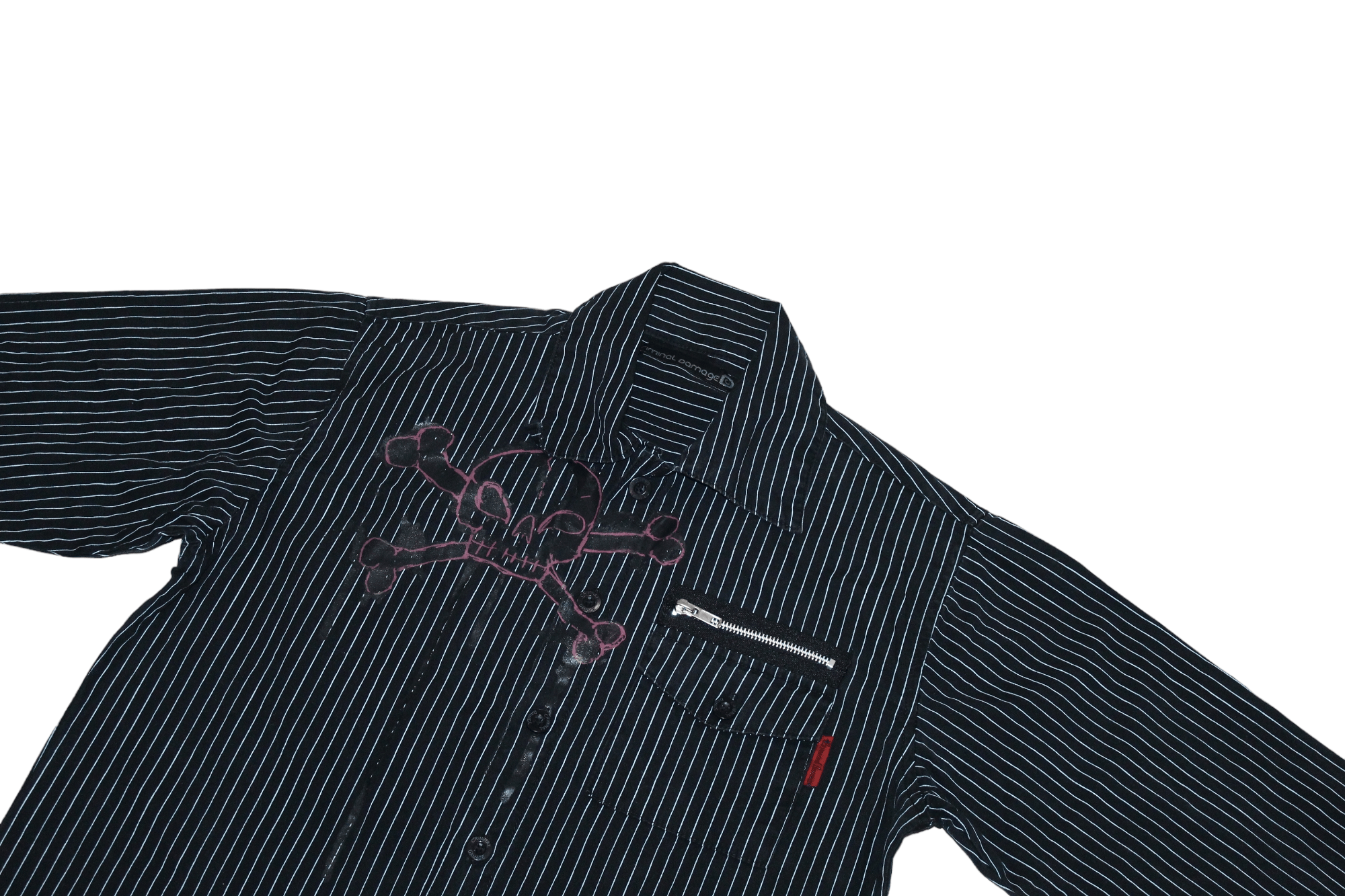 Criminal Damage 💥RARE💥 Criminal Damage Drip Shirt. Striped Denim. Y2K Emo Size US M / EU 48-50 / 2 - 4 Thumbnail