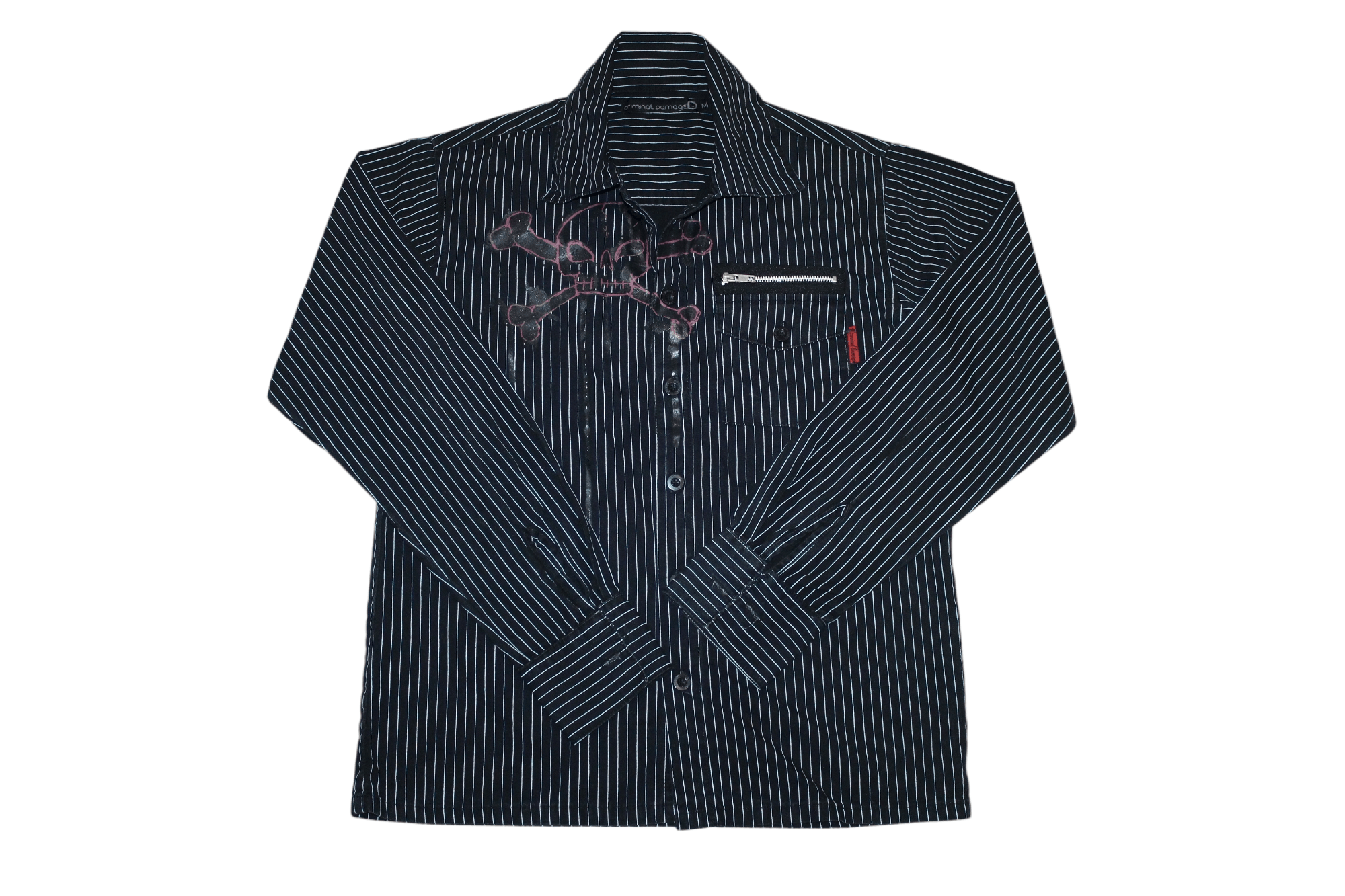 Criminal Damage 💥RARE💥 Criminal Damage Drip Shirt. Striped Denim. Y2K Emo Size US M / EU 48-50 / 2 - 1 Thumbnail