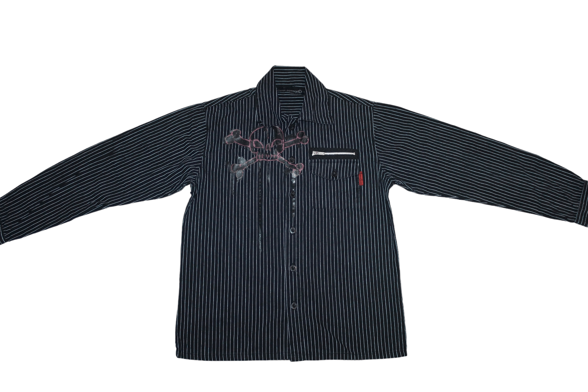 Criminal Damage 💥RARE💥 Criminal Damage Drip Shirt. Striped Denim. Y2K Emo Size US M / EU 48-50 / 2 - 2 Thumbnail