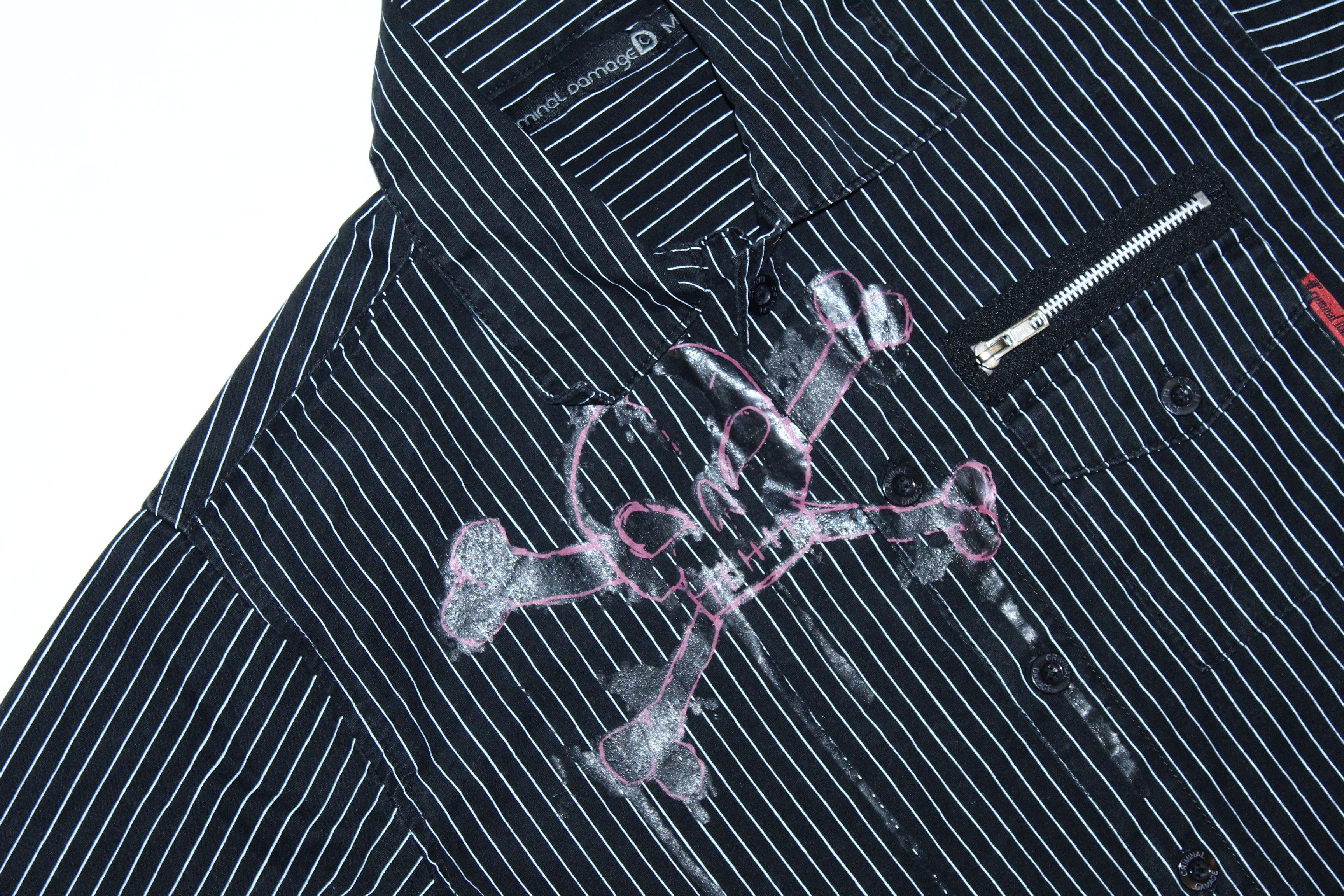 Criminal Damage 💥RARE💥 Criminal Damage Drip Shirt. Striped Denim. Y2K Emo Size US M / EU 48-50 / 2 - 5 Thumbnail