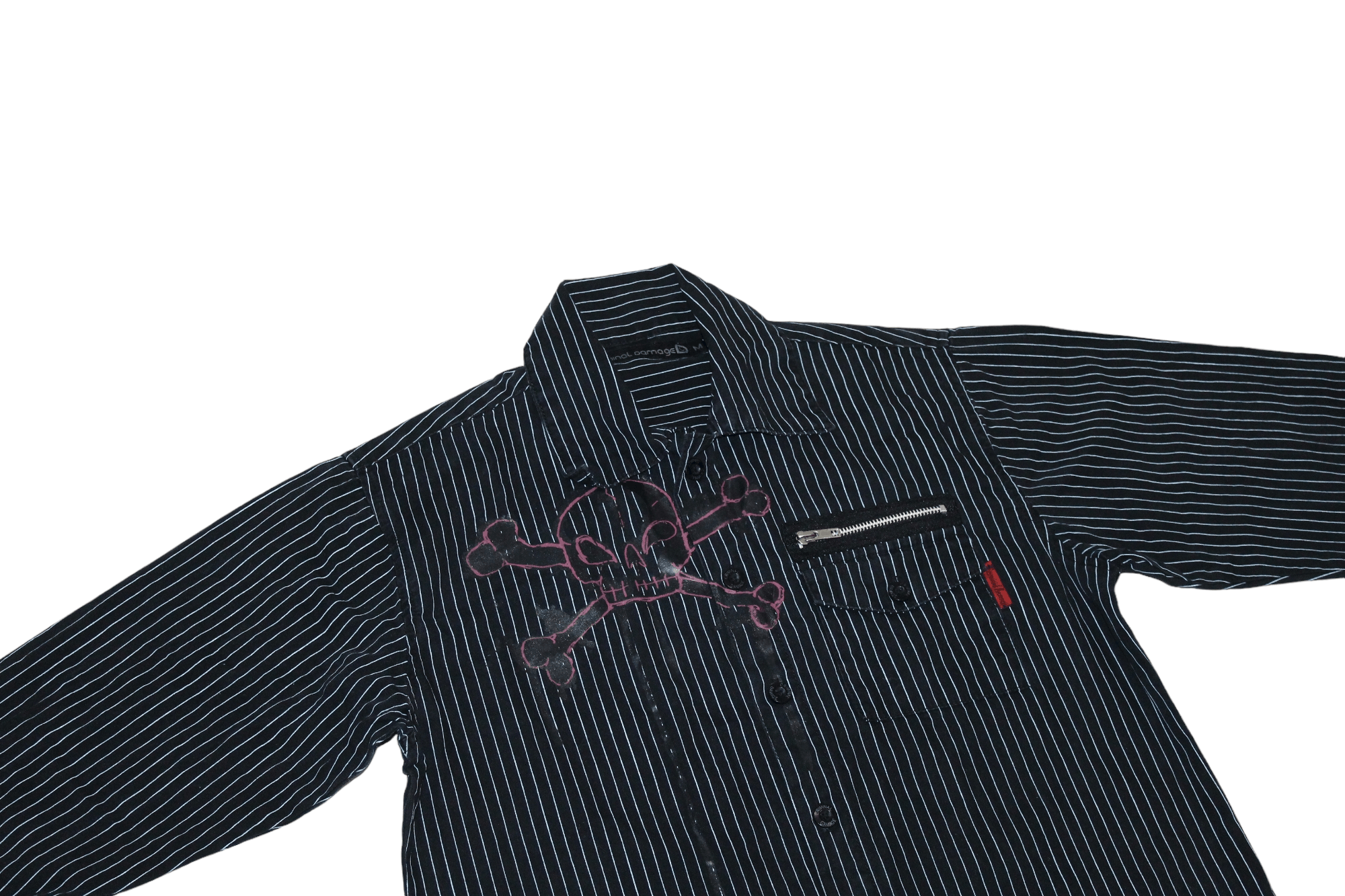 Criminal Damage 💥RARE💥 Criminal Damage Drip Shirt. Striped Denim. Y2K Emo Size US M / EU 48-50 / 2 - 3 Thumbnail