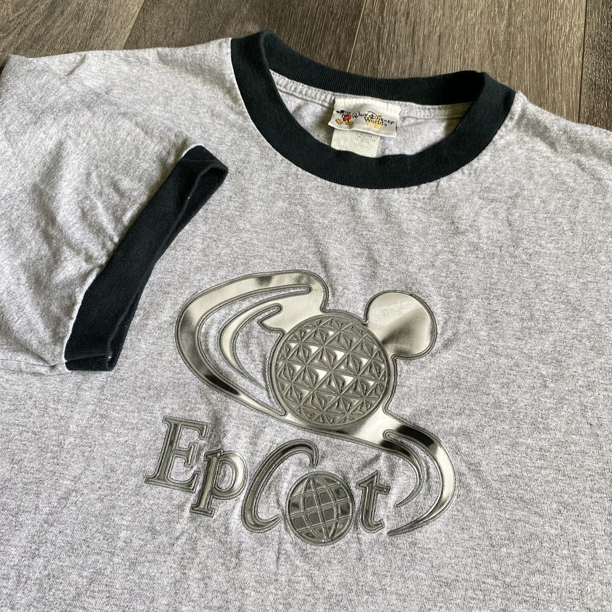Disney Vintage 2000s Disney Epcot 3D Silver Logo Ringer Tee Shirt Size US M / EU 48-50 / 2 - 4 Thumbnail
