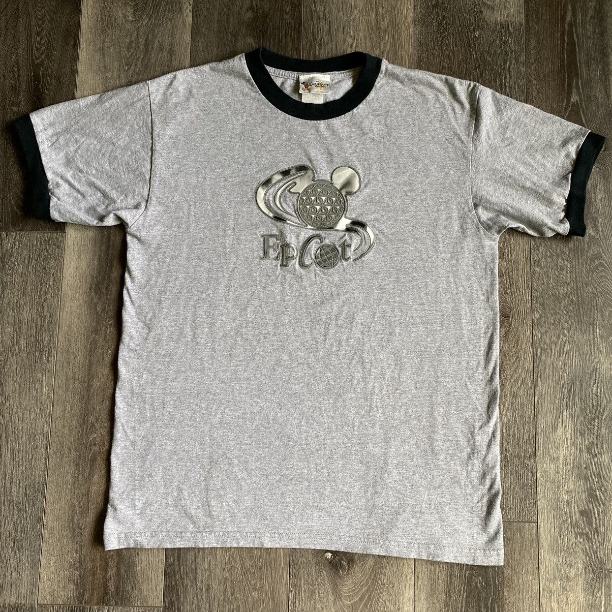 Disney Vintage 2000s Disney Epcot 3D Silver Logo Ringer Tee Shirt Size US M / EU 48-50 / 2 - 2 Thumbnail