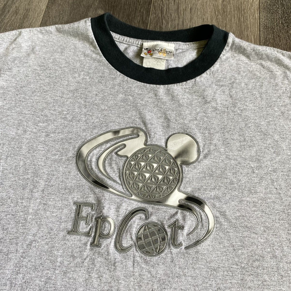 Disney Vintage 2000s Disney Epcot 3D Silver Logo Ringer Tee Shirt Size US M / EU 48-50 / 2 - 1 Thumbnail