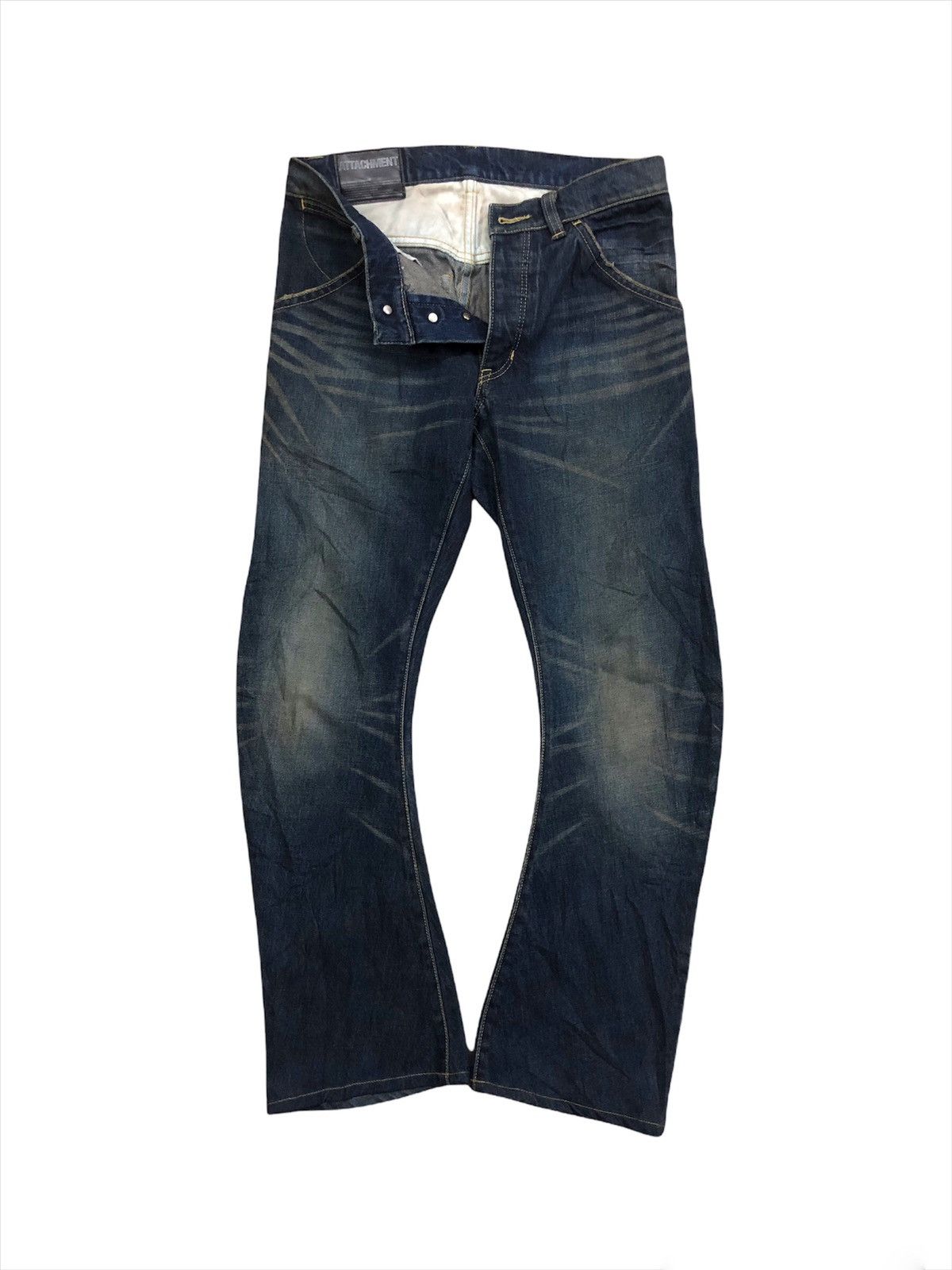 Kazuyuki Kumagai Attachment GRAIL🔥Attachment 🇯🇵 Indigo Based J Curve Flare Denim Size US 30 / EU 46 - 1 Thumbnail